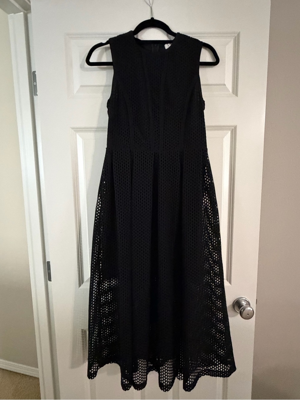 Sandro Black Sleeveless Midi Eyelet Dress